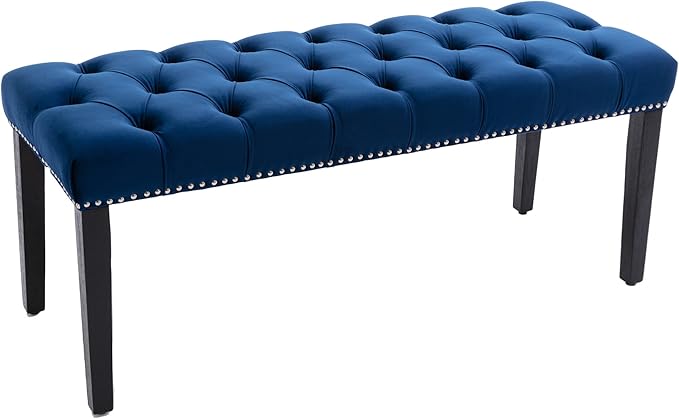KCC Button-Tufted Ottoman Bench, Upholstered Bedroom Benches Velvet Footrest Stool Accent Bench for Entryway Dining Room Living Room Bedroom End of Bed, Blue
