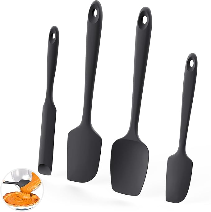 U-Taste 600쨘F Heat Resistant Silicone Spatulas: Flexible Food-Grade Silicon Baking Scraper, Kitchen Cooking Mixing Utensils with Upgraded Sturdy Handle Tip for Nonstick Cookware (4-Pc., Black)