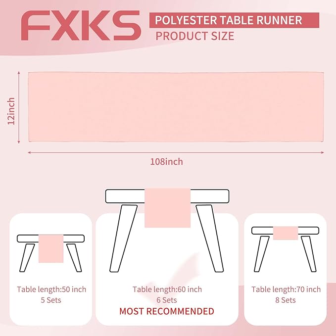 12 Pack Pink Table Runner 12 x 108 Inch Long Rustic Farmhouse Wedding Fall Table Runner,Washable and Reusable Polyester Table Runners for Wedding Birthday Party Banquet Table Decorations