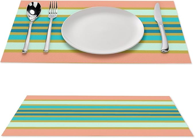Colorful Stripes Placemat, Set of 4 Heat Resistant PVC Place Mats for Kitchen Table