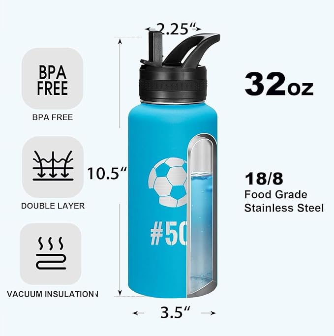 Personalized Laser Engraving Custom Water Bottle Print in USA 10 Pcs 32oz Double Wall Stainless Steel Leakproof Wide Mouth Cup with Flip Straw