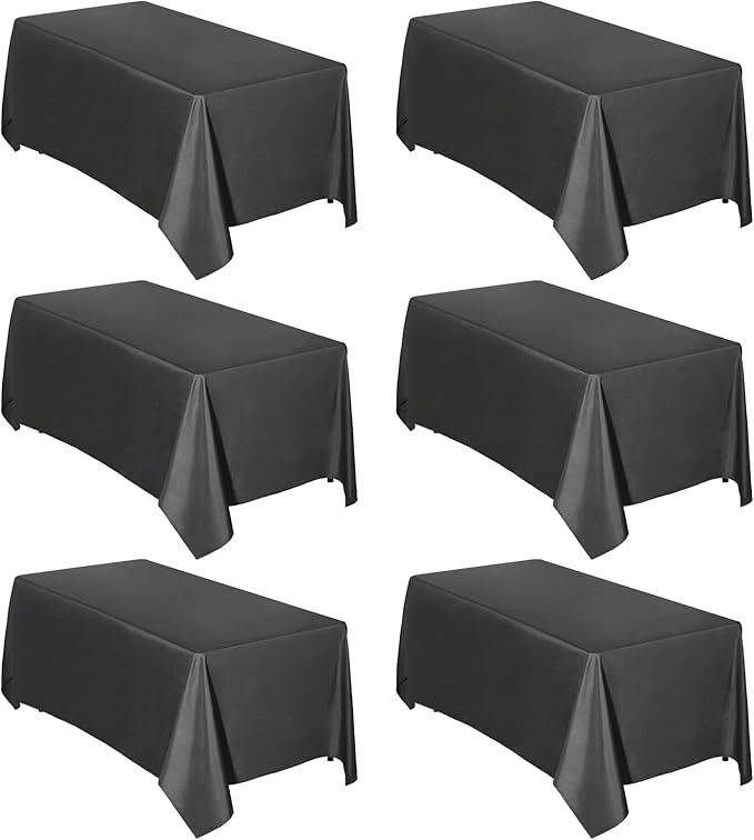 Easy-Going 6 Pack Black Tablecloths 90x156 Inch for 8 Ft Rectangle Table, Washable Polyester Waterproof Stain Resistant Table Cloth, Decorative Table Cover for Kitchen, Dining Tables, Events