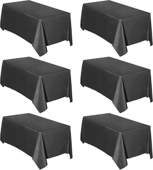 Easy-Going 6 Pack Black Tablecloths 90x156 Inch for 8 Ft Rectangle Table, Washable Polyester Waterproof Stain Resistant Table Cloth, Decorative Table Cover for Kitchen, Dining Tables, Events
