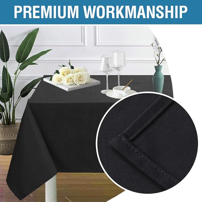H.VERSAILTEX Linen Textured Table Cloths 54 x 80 Inch Premium Solid Tablecloth Spill-Proof Waterproof Table Cover for Dining Buffet Feature Extra Soft and Thick Fabric Wrinkle Free, Black