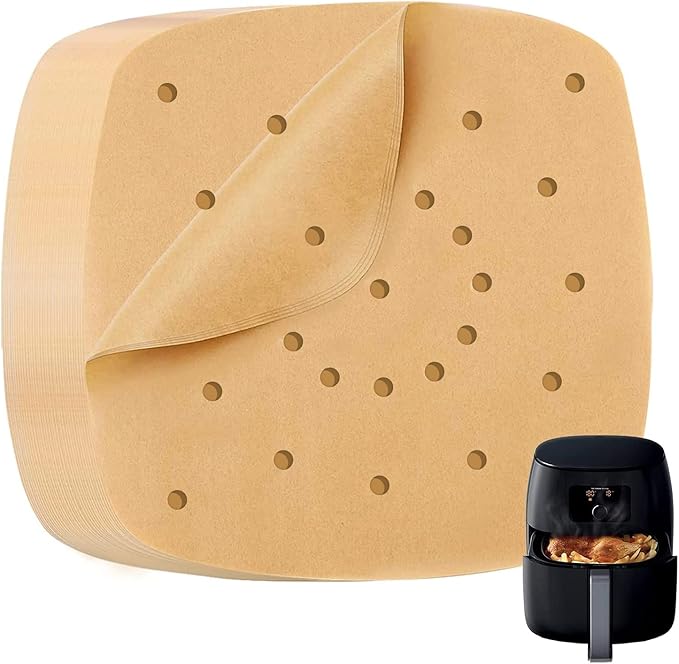 Katbite 200Pcs 8.5 inch Air Fryer Parchment Paper Liners, Unbleached Air Fryer Paper Liners Disposable竊똍on-Stick & Heavy Duty Square Perforated Parchment Paper for Steamer, Oven, Air Fryer