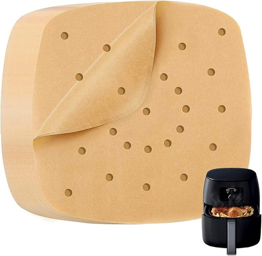 Katbite 200Pcs 8.5 inch Air Fryer Parchment Paper Liners, Unbleached Air Fryer Paper Liners Disposable竊똍on-Stick & Heavy Duty Square Perforated Parchment Paper for Steamer, Oven, Air Fryer