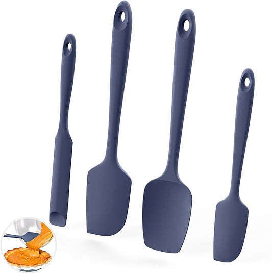 U-Taste 600쨘F Heat Resistant Silicone Spatulas: Flexible Food-Grade Silicon Baking Scraper, Kitchen Cooking Mixing Utensils with Upgraded Sturdy Handle Tip for Nonstick Cookware (4-Pc., Midnight Blue)
