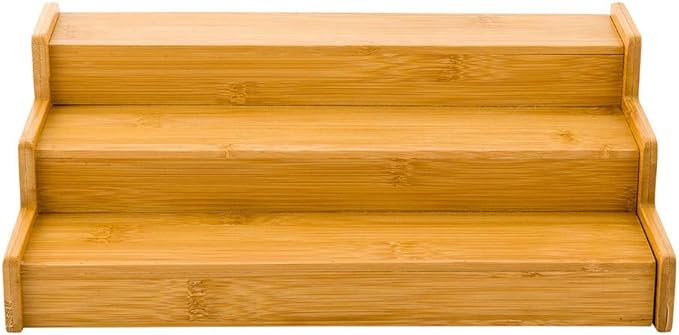 Restaurantware-12.5 x 9.75 x 4.25 Inch Spice Shelf, 1 Expandable Spice Step - 3-Tier, For Kitchen Cabinets, Pantries, Countertops, or Bathrooms, Bamboo Spice Riser, Store Seasonings or Colognes