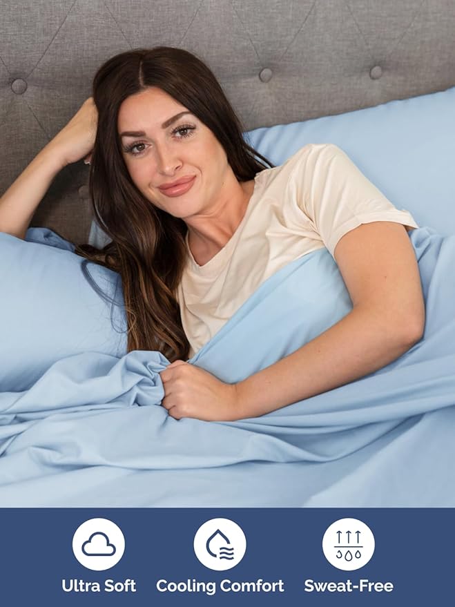 Extra Deep Pocket Full Sheets - 4 Piece Breathable & Cooling Bed Sheets - Hotel Luxury Bed Sheet Set - Soft, Wrinkle Free & Comfy - Easily Fits Extra Deep Mattresses - Deep Pocket Light Blue Sheets