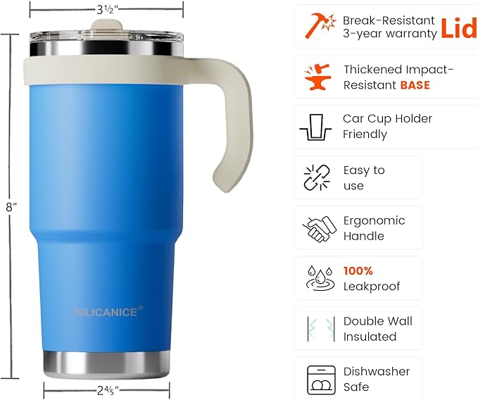 SILICANICE Kids - 24oz Insulated Tumbler - Removable Flip Spout & Straw Water Bottle With Durable handle, Base & Lid, Leak proof, Perfect for School, Sports, Lunch, Travel & Camp- Blue