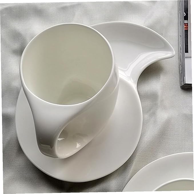 FUOYLOO Creative Pure White Bone Espresso Cup Set with Saucer Elegant Coffee Mug Kit for Office and Afternoon Tea Porcelain Cups for Latte Tea Milk and Juice