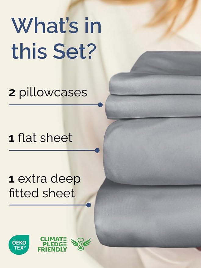 Extra Deep Pocket Full Sheets - 4 Piece Breathable & Cooling Bed Sheets - Hotel Luxury Bed Sheet Set - Soft, Wrinkle Free & Comfy - Easily Fits Extra Deep Mattresses - Deep Pocket Steel Blue Sheets