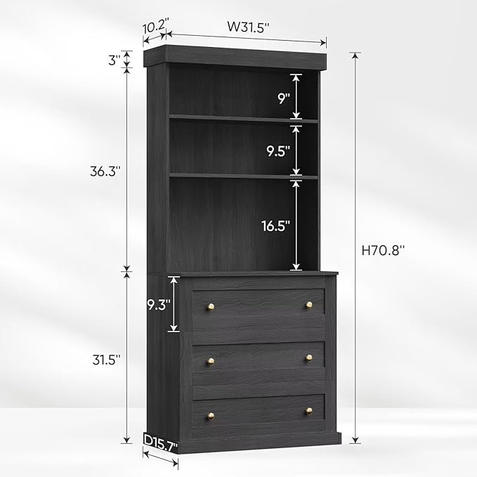 Vyre 71" Farmhouse Kitchen Pantry Cabinet Set of 2, Black Freestanding Coffee Bar Hutch with Drawers & Adjustable Shelves, Large Storage Cabinet with Microwave Stand for Living Room & Kitchen