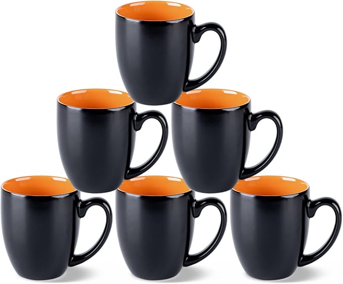 GBhome 16oz Coffee Mugs Set of 6, Large Ceramic Coffee Mugs for Man, Woman, Dad, Mom, Modern Coffee Mugs Set with handle for Tea/Latte/Cappuccino/Milk/Cocoa. Dishwasher&Microwave Safe,Orange