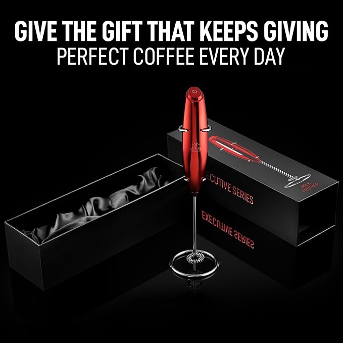 Zulay Kitchen Executive Series Luxury Gift Milk Frother ??Handheld Electric Foam Maker for Coffee, Lattes & Hot Chocolate ??Deluxe Finish, Great Fir for Coffee Lovers (Cardinal Red)