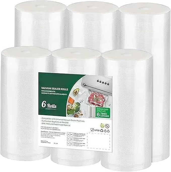 Vacuum Sealer Bags Rolls for Food Storage | 6 Pack, Includes 3 Rolls 11 x 20 ft and 3 Rolls 8 x 20 ft, BPA-Free, Extra Thick, Freezer Safe, Leakproof, Airtight Seal | Perfect for Meal Prep & Sous Vide