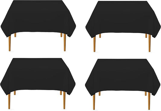 Pomp Black 70" x 70" Poplin Polyester Tablecloth (4 Pack) | Wrinkle + Stain Resistant Easy Care Premium Fabric | Fits Square or Round Table