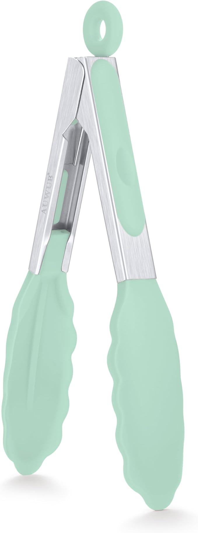 Salad Tongs, 7/9/12/16 Inch Silicone Food Tongs with 304 Stainless Steel Core, Easy-Grip, in Pistachio, Black, Blue, Orange, Red (Pistachio, 7inch)