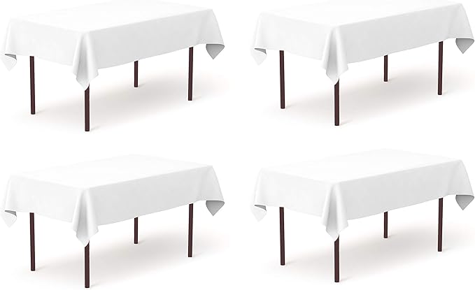 Pomp Pure White 60" x 84" Poplin Polyester Tablecloth (4 Pack) | Wrinkle + Stain Resistant Easy Care Premium Fabric | Fits 5FT Rectangle Table