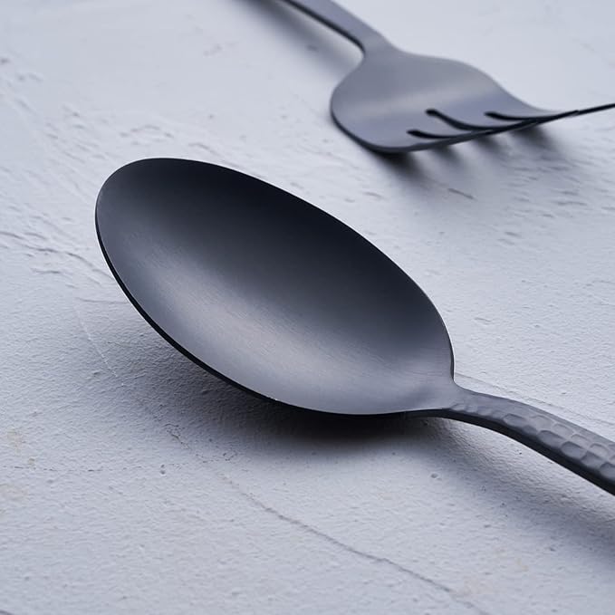 Stainless Steel Large Serving Set, Matte Black - 5-Piece Set Includes Spoon, Slotted Spoon, Fork, Pie Server and Butter Knife