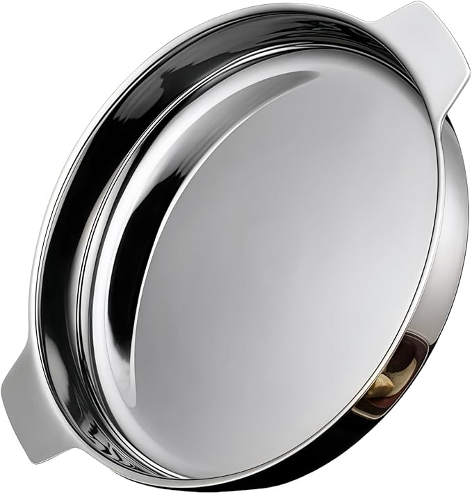 Stainless steel circular Roasting Pan for Oven or frying pan,Suitable for all heat sources,Toaster Oven Tray Pans,Hotel Pan,heavy-duty stainless steel with handle,Dishwasher Safe (W:16.7in;H:2.1in)