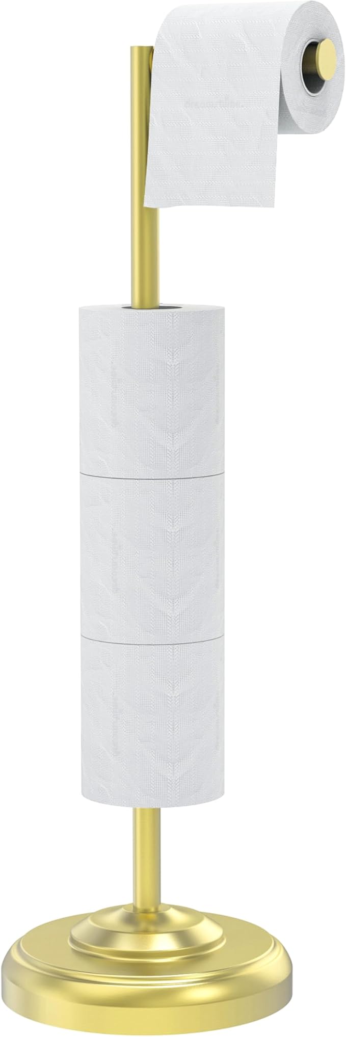 Freestanding Toilet Paper Holder Stand with Storage ??Holds 4 Extra Rolls ??Brushed Gold Toilet Paper Holder for Bathroom ??Sturdy Base, Classic Retro Style, Space-Saving Bathroom Storage