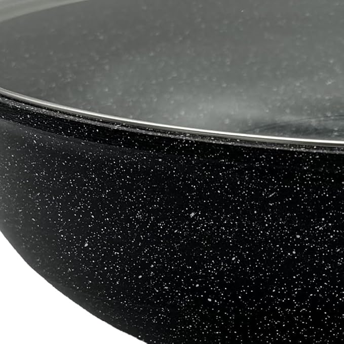 Non stick Marble Coated Two Handle Wok Pan with Lid 36cm, Black, HKA-147