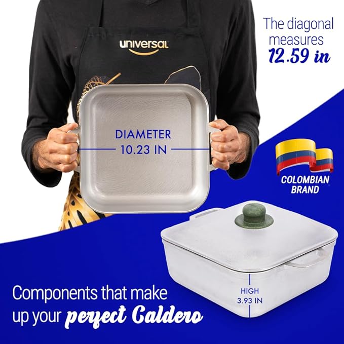Universal Unique Square Caldero (6 Quart - 15 Cups), Stainless Aluminum Pot, Oven Safe, Even Heat Distribution and Fast Cooking Dutch Oven Pot with Lid, Ideal for Rice, French Fries, and More