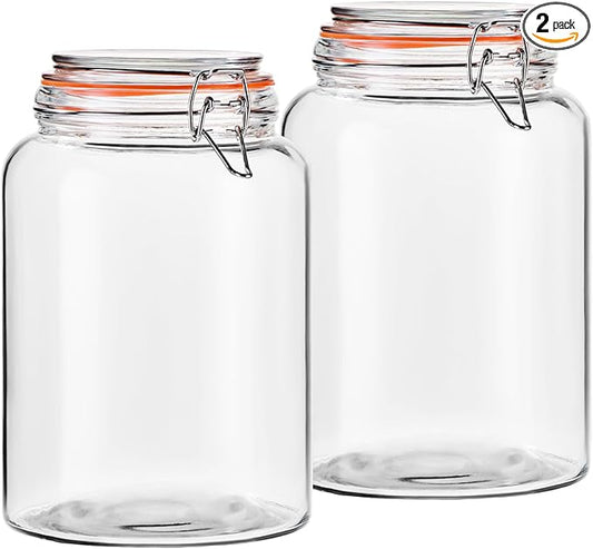 1 Gallon Glass Storage Jar with Lid, Wide Mouth Glass Canister for Storing Food in Pantry and Fermenting, Set of 2
