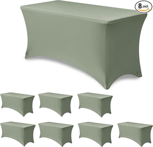 Enjoyidea Fitted Table Cover for 4ft Rectangular Tables-8 Pack Sage Stretch Spandex Tablecloths-Elastic Folding Tablecloths for Party, Vendor Booth Display, Banquet Buffet Event, Craft Trade Show