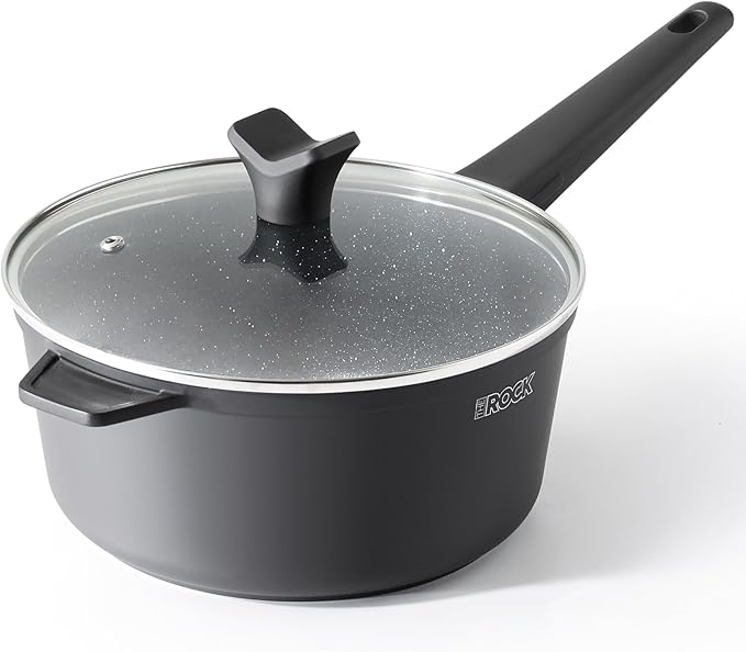 THE ROCK SOHO Nonstick Saucepan with Lid, 3.3 Quarts Small Pot with PPG Quantum2 Coating ??Durable for Urban Kitchens, Nothing Sticks, Never Warps, Lasts Longer, Induction Compatible, PFOA-Free, Black