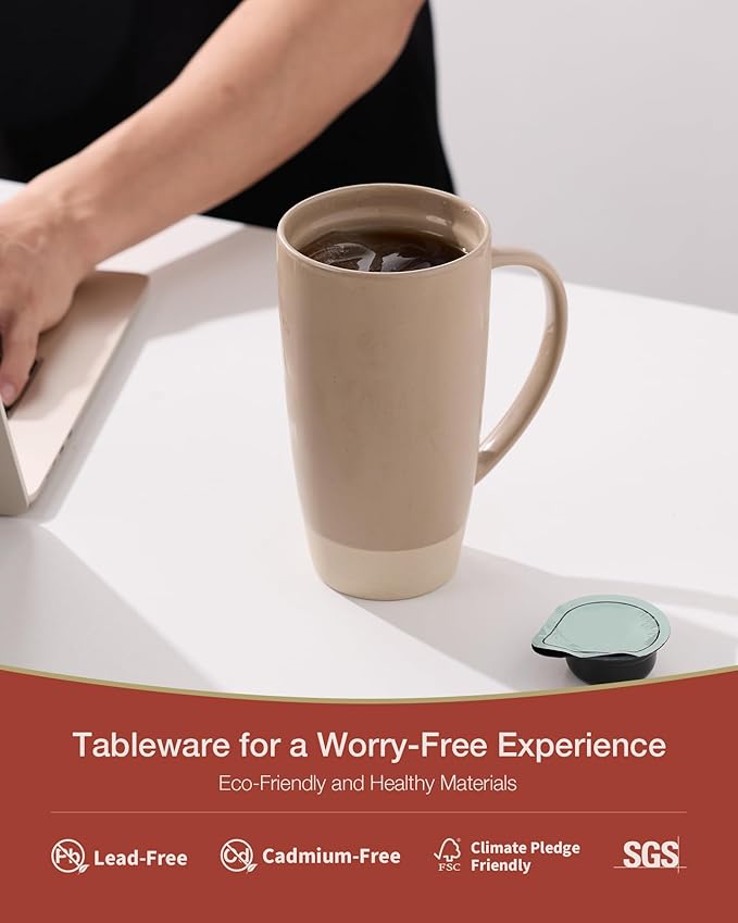 famiware Milkyway Coffee Mug, 20oz Large Coffee Mug, Ceramic Mug with Lid, Tea Cup with Handle for Latte, Tea, Cocoa, Milk, Home & Office, Cinnamon Brown