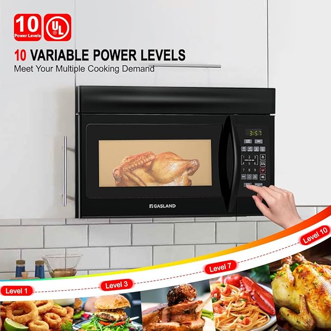GASLAND 1.7 Cu.ft. Over the Stove Microwave, 30 Inch Over the Range Microwave with 10 Power Levels, One Touch Cooking, 300 CFM,1000W, LED, Turntable, Sensor Cook, Over The Stove Microwave Oven, Black