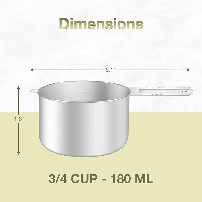 BERYLER 1PCS 3/4Cup (180ml, 6oz) Single Measuring Cup, Etched Inner Scale Stainless Steel Measure Scoop, Metric and US Measurement, Dishwasher Safe