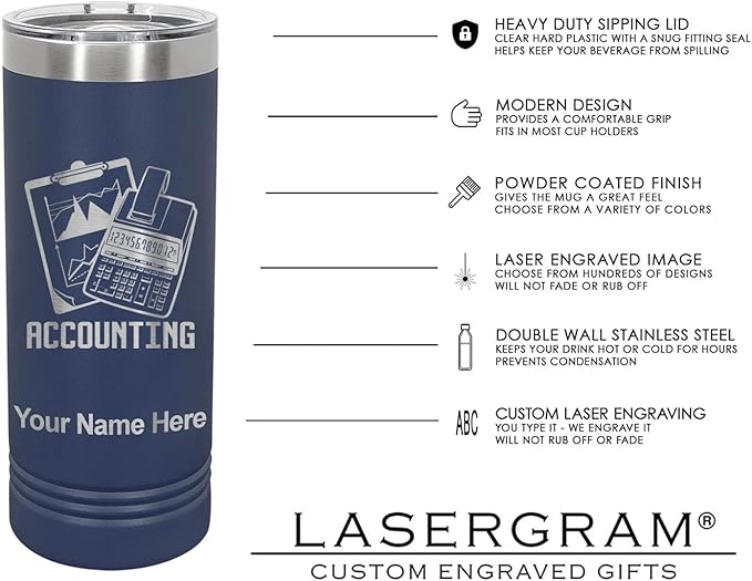 LaserGram 22oz Vacuum Insulated Skinny Tumbler, Gardening, Personalized Engraving Included (Navy Blue)