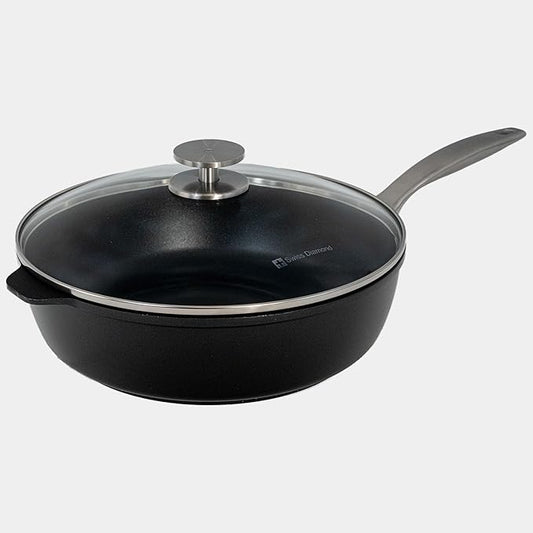 Swiss Diamond Nonstick Hybrid Ceramic and Diamond-Infused Deep Saute Pan With Glass Lid, PFAS- and PFOA-free, Dishwasher & Oven Safe Up To 500 째F (4.1 Quart)