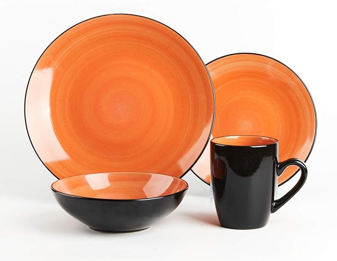 Stoneware Sonoma 16pc Dinnerware Set, Black + Speckled Spin Wash Mix Colors Grey, Orange, Purple, Turquoise