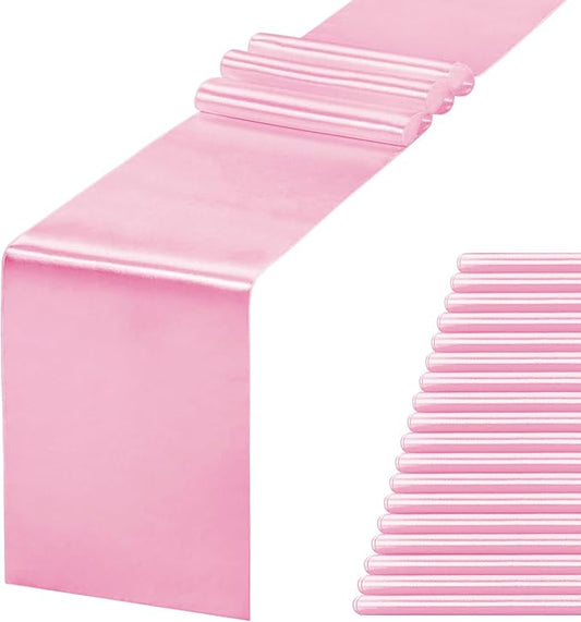JEVIX 20 Pack Satin Table Runner 12 X 108 Inch Silk Table Runner for Party,Wedding, Birthday, Banquets,Decoration(Pink)