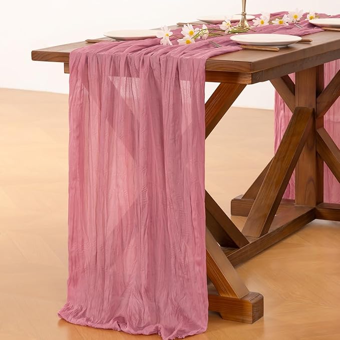 Socomi 6pcs Mauve Valentine's Day Cheesecloth Table Runner Boho Rustic Gauze 120 inch 10FT Cheese Cloth Runner for Wedding Party Baby Shower Birthday Home Decor Holiday Decorations
