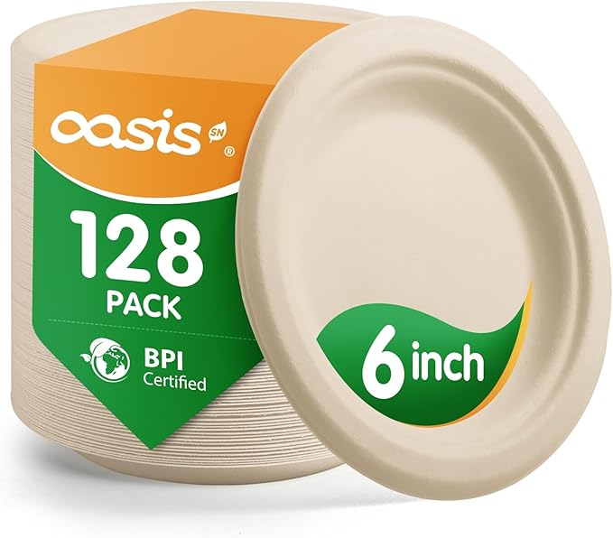 ?윸 ?뿙?뿻?뿰?뿵, ?윮?윯?윺-?뿣?뿮?뿰?뿸 Compostable Paper Plates, Heavy-Duty Biodegradable Disposable Dish Made from Bagasse, Perfeck for Snacks, Desserts, Party, Wedding and More (Nature)