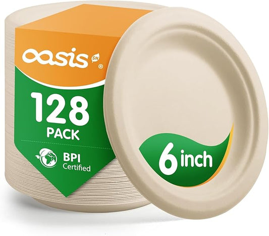 ?윸 ?뿙?뿻?뿰?뿵, ?윮?윯?윺-?뿣?뿮?뿰?뿸 Compostable Paper Plates, Heavy-Duty Biodegradable Disposable Dish Made from Bagasse, Perfeck for Snacks, Desserts, Party, Wedding and More (Nature)