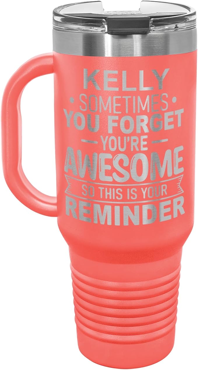 Personalized Inspirational Tumbler, Inspirational Gifts for Men Dad Father Wife Sister Women, Custom Birthday For Him Her, Customized You?셱e Awesome Tumbler, Teacher Coworker Gifts 40oz Coral