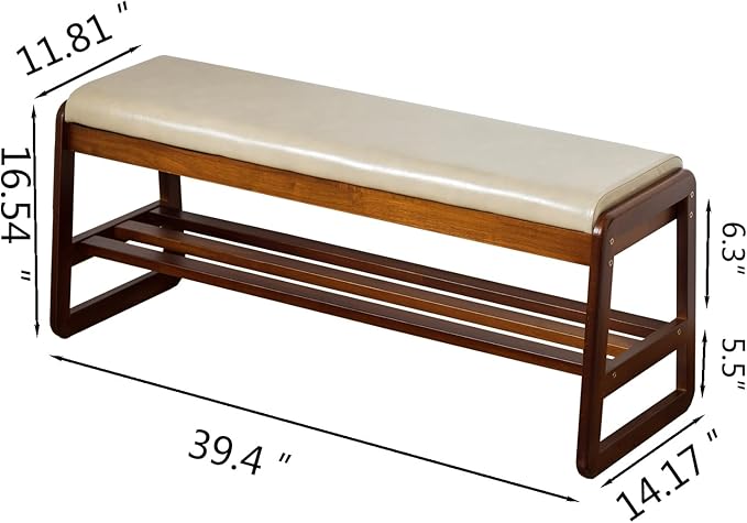 SOBIBO Solid Wood Shoe Bench, 2-Tier Entryway Bench with Cushion and Flip-Open Storage Box, Mid-Century Modern Shoe Bench Rack for Hallway, Mudroom(Gray, 39.4'')