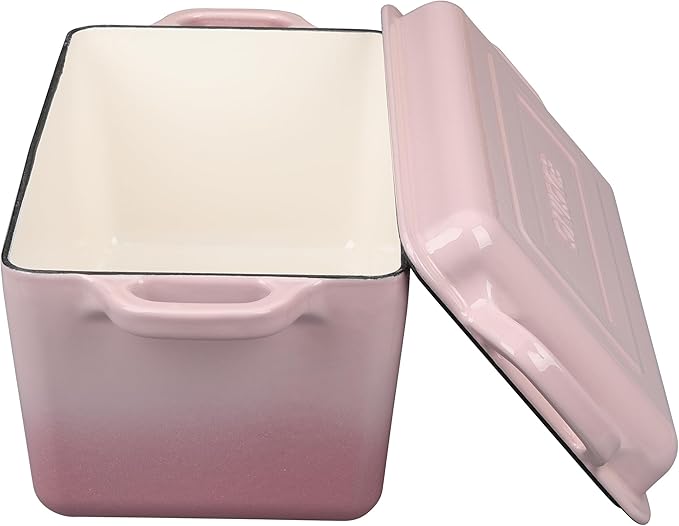 Enameled Cast Iron Dutch Oven, Oblong Bread Oven for Sourdough Bread Baking, Baking Pan, Dual Handles, Oven Safe, 4 Quart, Pink