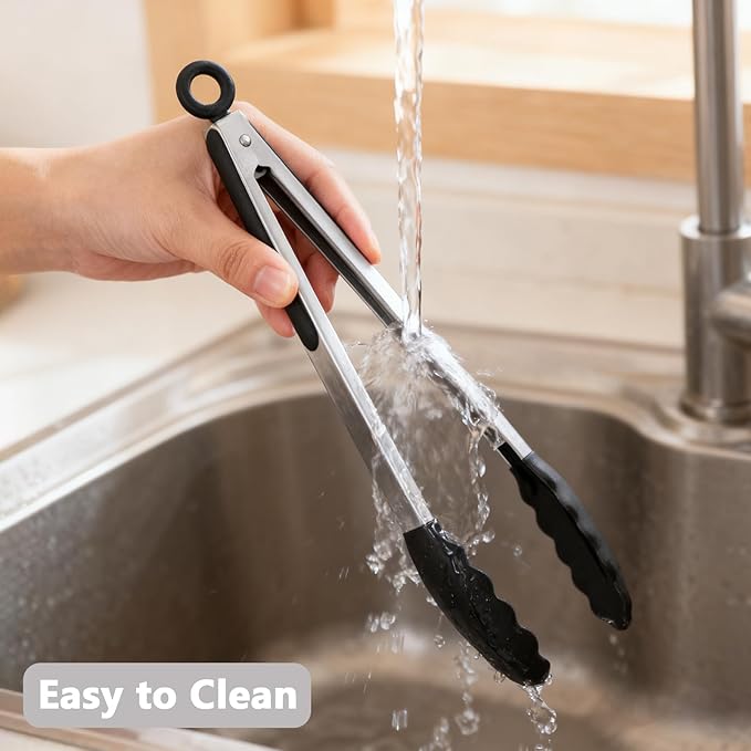 Kitchen Silicone Tongs for Cooking with Nonslip Silicone Tips, 600째F Heat Resistant Cooking Food Tong Set Heavy Duty Stainless Steel Handle for Baking Grilling Serving, 3 Pack (7" & 9" & 12")