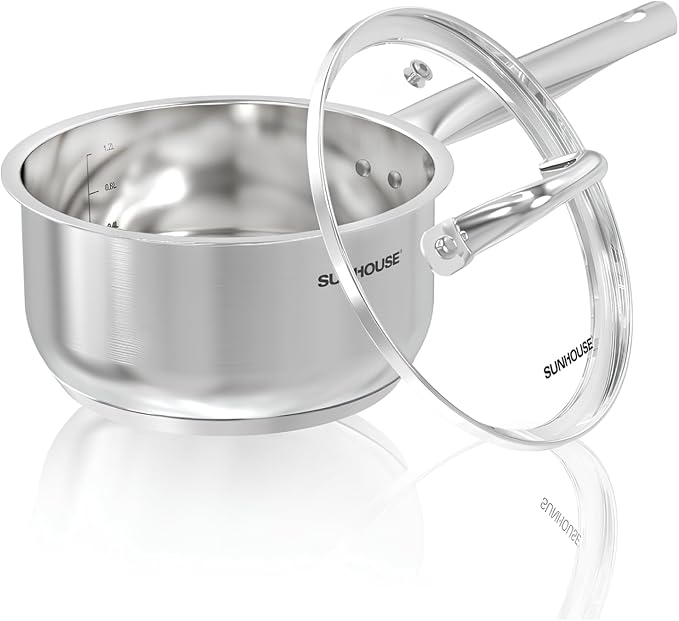 Sunhouse ??1.5 Quart Stainless Steel Sauce Pan with Lid - PFOA-FREE, Stainless Steel Sauce Pan, Induction base, Stay-Cool Handle, Compatible with All Cooktops Gas, Geramic, Electric etc.