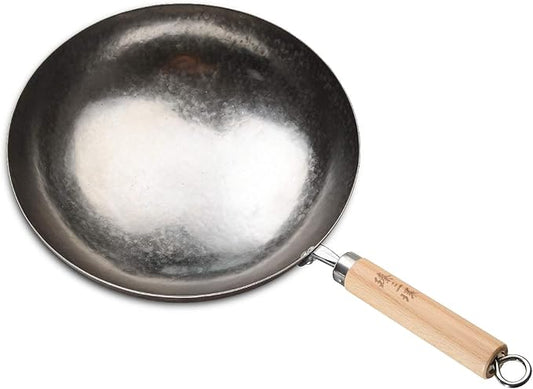 ?삡툒??ZhenSanHuan Chinese Hand Hammered Iron Pow Woks and Stir Fry Pans Wooden Handle (Silver-NOT Seasoned 32cm)