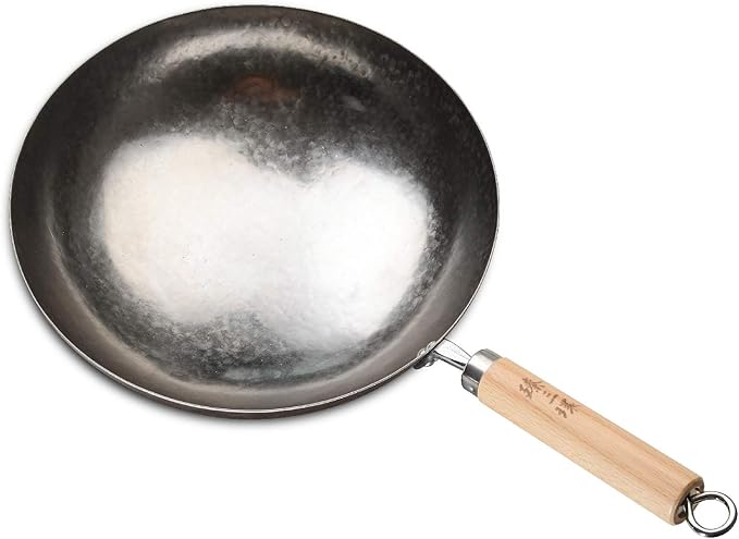 ?삡툒??ZhenSanHuan Chinese Hand Hammered Iron Pow Woks and Stir Fry Pans Wooden Handle (Silver-34cm)