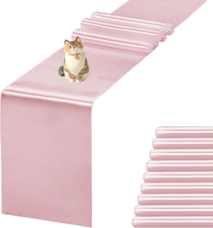JEVIX 10 Pack Satin Table Runner 12 X 108 Inch Silk Table Runner for Party,Wedding, Birthday, Banquets,Decoration(Rose Gold)