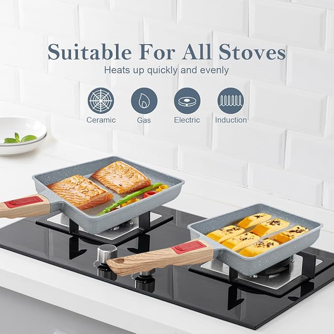 Ceramic Tamagoyaki Pan, Japanese Omelette Pan Nonstick, Rectangle Square Egg Frying Pan Skillet Nonstick, Detachable Handle, PFAS & PFOA-Free, Oven Safe, 9" x 8.2"